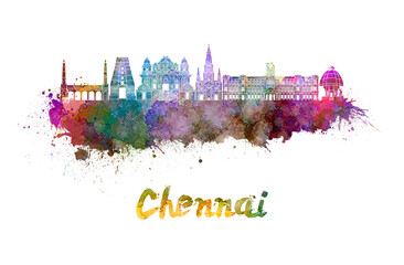 Chennai skyline in watercolor - obrazy, fototapety, plakaty