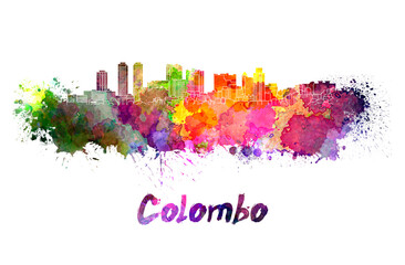 Colombo skyline in watercolor