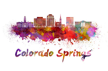 Colorado Springs V2 skyline in watercolor