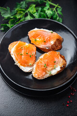 fish sandwich salmon smorrebrod open sandwich seafood fresh meal food diet snack copy space food background 