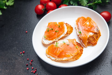 fish sandwich salmon smorrebrod open sandwich seafood fresh meal food diet snack copy space food background 