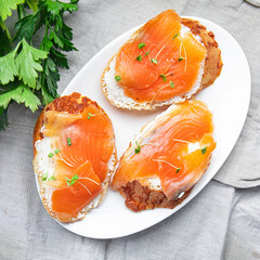 fish sandwich salmon smorrebrod open sandwich seafood fresh meal food diet snack copy space food background 