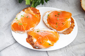 fish sandwich salmon smorrebrod open sandwich seafood fresh meal food diet snack copy space food background 