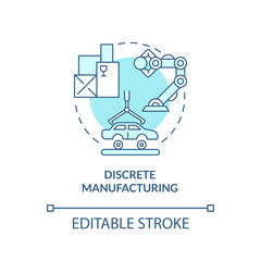Discrete manufacturing turquoise concept icon. Types of manufacturing processes abstract idea thin line illustration. Isolated outline drawing. Editable stroke. Arial, Myriad Pro-Bold fonts used