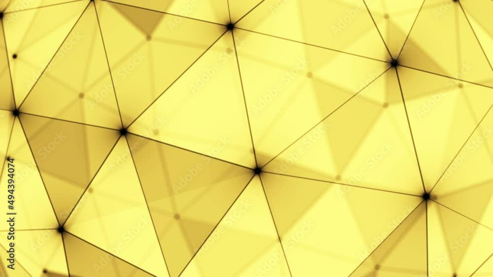 Aufkleber abstract plexus background from black dots, lines and triangles on a yellow background. looped anima