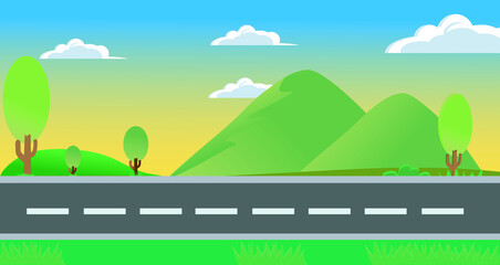 landscape illustration with mountains and trees for banner