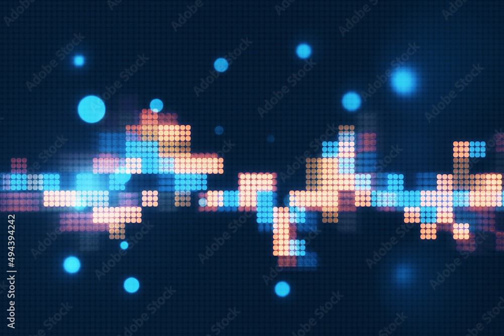 Poster Abstract colorful blurry pixel blocks backdrop. Bg and technology, digital world concept. 3D Rendering.