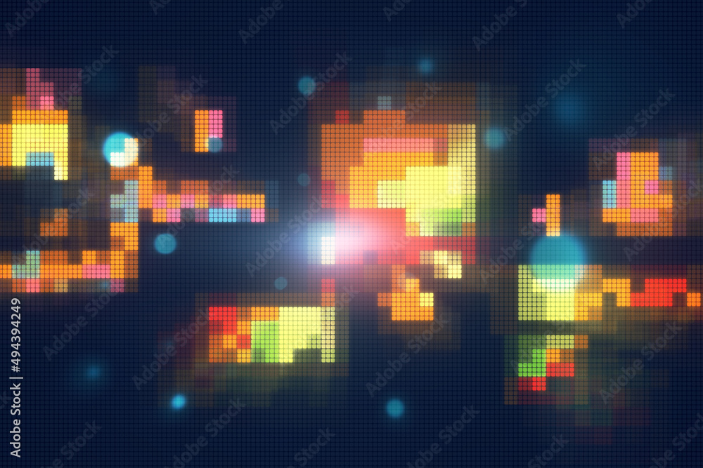 Poster creative colorful blurry pixel blocks backdrop. bg and technology, digital world concept. 3d renderi