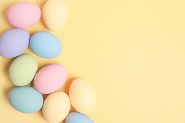 Easter background with colored pastel eggs, holiday card