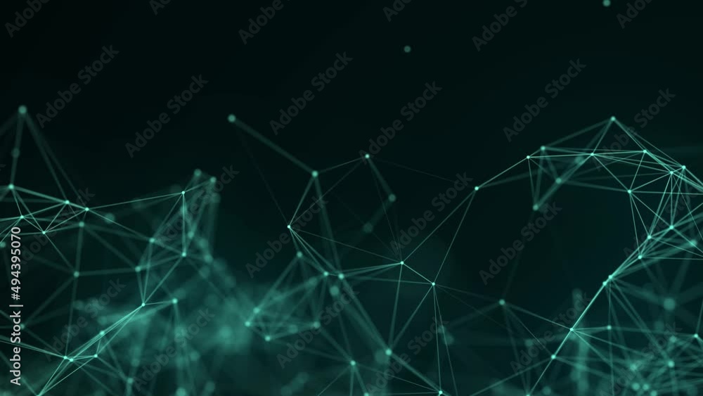 Poster network connection structure. abstract green background with moving dots and lines. futuristic illus
