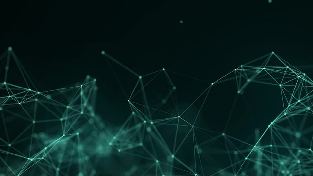 Network connection structure. Abstract green background with moving dots and lines. Futuristic illustration. Digital technology design. 3d rendering.