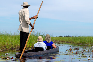 In the dugout canoe through the Okavango Delta, Botswana