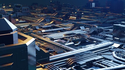 3d illustration - Model of alien sci-fi city.