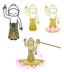 お釈迦様・釈迦誕生仏・花祭り（灌仏会）天上天下唯我独尊のイラスト