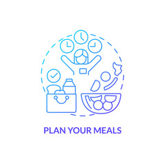 Plan your meals blue gradient concept icon. Healthy food. Maintaining weight after long term diet abstract idea thin line illustration. Isolated outline drawing. Myriad Pro-Bold font used