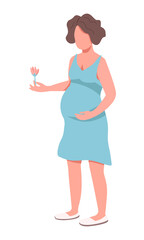 Happy pregnant woman holding pink flower semi flat color vector character. Standing figure. Full body person on white. Simple cartoon style illustration for web graphic design and animation