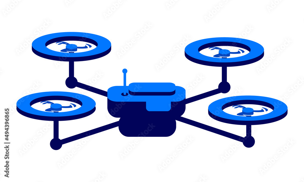 Poster drone with camera semi flat color vector object. full sized item on white. flight control system. de