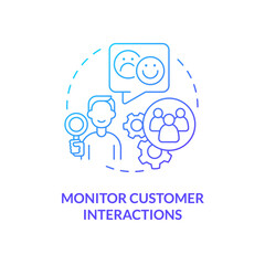 Monitor customer interactions blue gradient concept icon. Ways to become client-centric business abstract idea thin line illustration. Isolated outline drawing. Myriad Pro-Bold font used