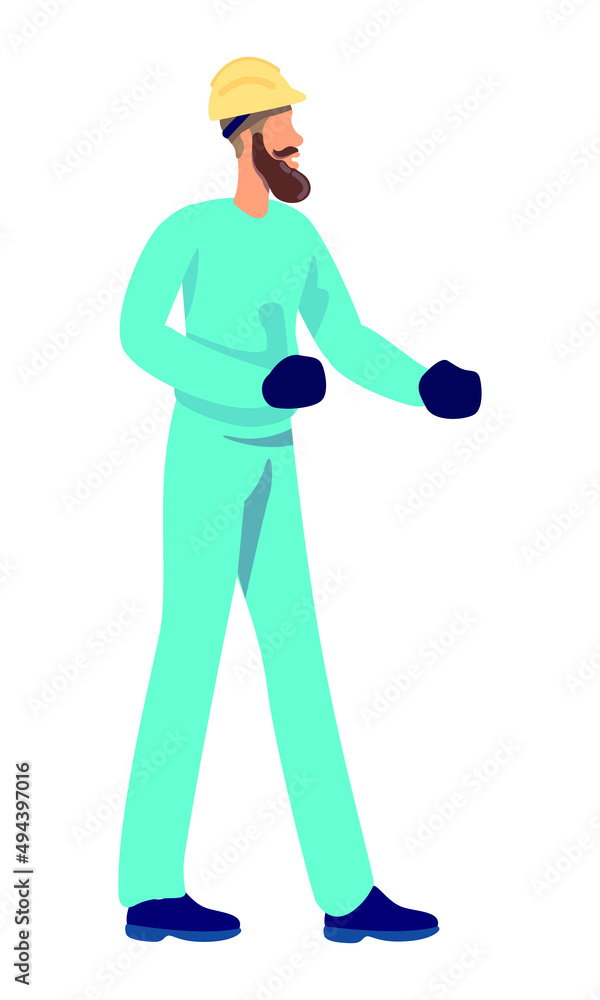 Poster factory labourer semi flat color vector character. standing figure. full body person on white. opera