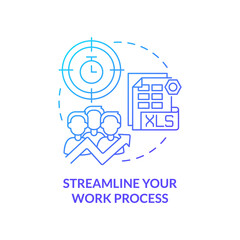Streamline your work process blue gradient concept icon. Way to increase business efficiency abstract idea thin line illustration. Isolated outline drawing. Myriad Pro-Bold font used