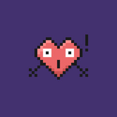 illustration of heart character with surprised or shocked expression. fanny, cute, and adorable. valentines day events. pixel art. vector design. elements, ui, games, icons