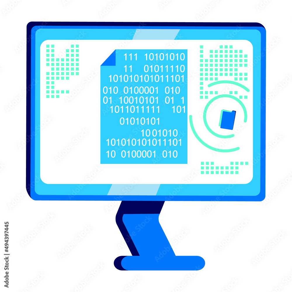 Fototapete Encrypted document on computer monitor semi flat color vector object. Full sized item on white. Data storage. Career in coding simple cartoon style illustration for web graphic design and animation