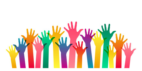 みんなで手をあげるカラフルで楽しい世界のベクター背景素材