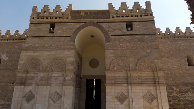 Entrance of Al-Hakim Mosque in Egypt. Tilt down