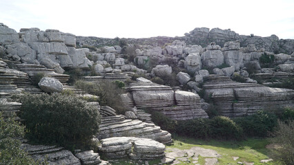 El Torcal de Antequera rock and boulder landscapes in the Malaga region of Spain.