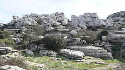 El Torcal de Antequera rock and boulder landscapes in the Malaga region of Spain.