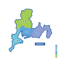 日本の地域図 東海地方 雨の日カラーで色分けマップ