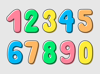 Set of colorful numbers isolated on a grey background. Vector illustration for children, greeting card template.