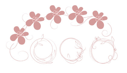 Pink hand drawn floral design elements 