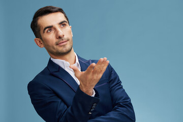 smart businessman hand gesture business process Quiet confidence on isolated background