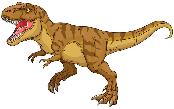 Running tyrannosaurus. Extinct carnivorous dinosaur. Vector illustration isolated