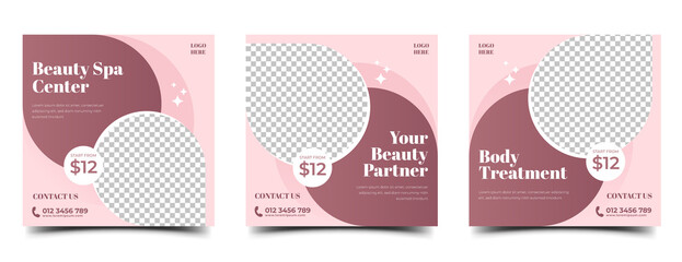 Feminine square banner design for spa, massage, and beauty care social media post template design