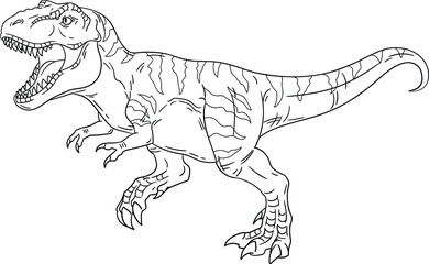 Running t-rex. Extinct Mesozoic reptile. Vector outline for coloring book