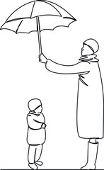 woman holding umbrella over child