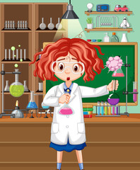 Laboratory scene with scientist cartoon character