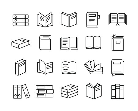Books Icons - Vector Line. Editable Stroke. 