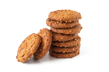 Stack of oatmeal cookies with peanut seeds