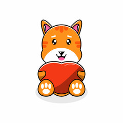 Cute Dog fox dog hug love heart Outline Icon, Logo, and illustration