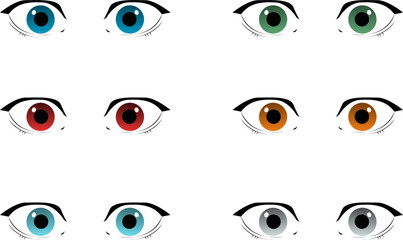 Eyes Cartoon Vector Clip Art. Blue Eye, Green Eye, Red Eye, Orange Eye, White Eyes.
