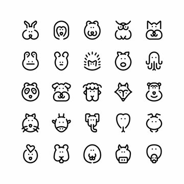 Set of animals pet wild mammals Outline Icon, Logo, and illustration