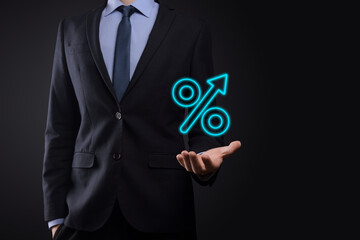 Increasing percentage icon.Profit high growth arrow and percent icon.profit increase arrow up...