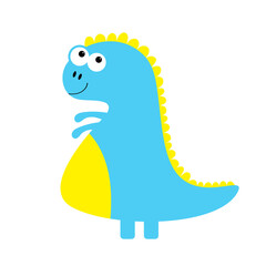Dinosaur icon. Dino baby character. Cute cartoon funny kawaii animal. Colorful sticker. Flat design. Blue and yellow color. White background. Isolated.