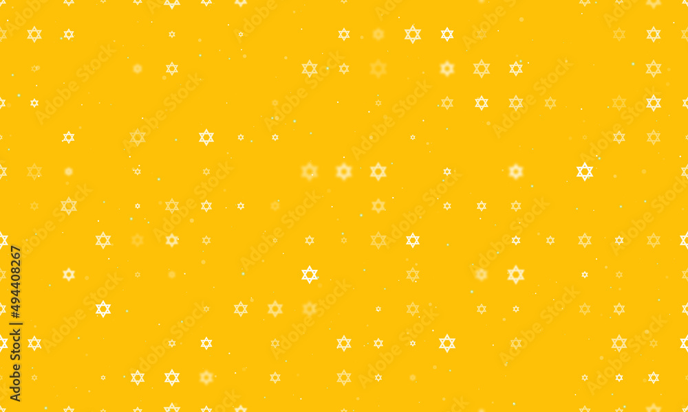 Poster seamless background pattern of evenly spaced white star of david symbols of different sizes and opac