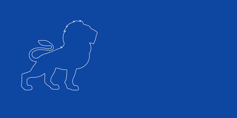 A large white outline lion symbol on the left. Designed as thin white lines. Vector illustration on blue background