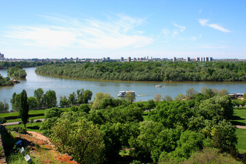 Confluence of the river Sava in Belgrade with the beautiful view - obrazy, fototapety, plakaty
