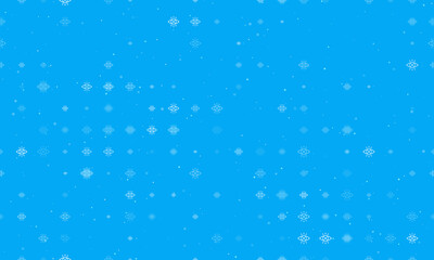 Seamless background pattern of evenly spaced white vision symbols of different sizes and opacity. Vector illustration on light blue background with stars